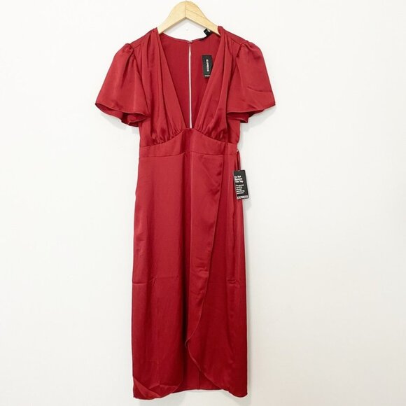 NEW Express Red V Neck Midi Dress Size 4 - Picture 1 of 5